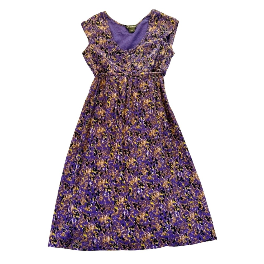 Eddie Bauer Purple Abstract Print Cotton Empire Waist Sleeveless Dress Size 2